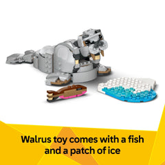 LEGO Creator 3-in-1 rhino figure close-up, detailed features enhance hands-on building.
