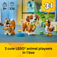 LEGO Creator 3-in-1 Cute Animals dog with collar and bone for pretend pet care.