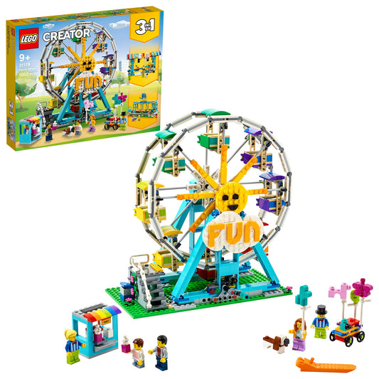 LEGO Creator 3in1 Ferris Wheelβeight gondolas for interactive play.