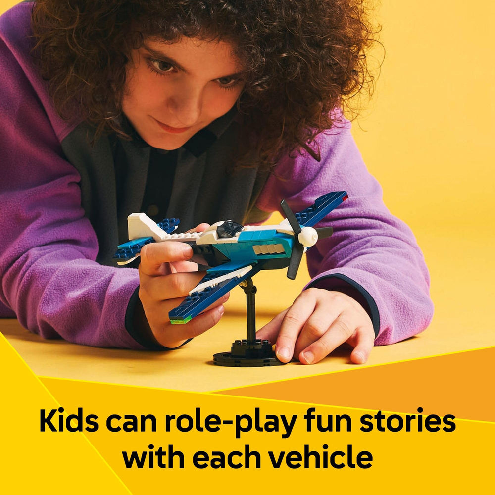 LEGO Creator 3in1 Fighter Jet model showcases fast action and display-ready design.