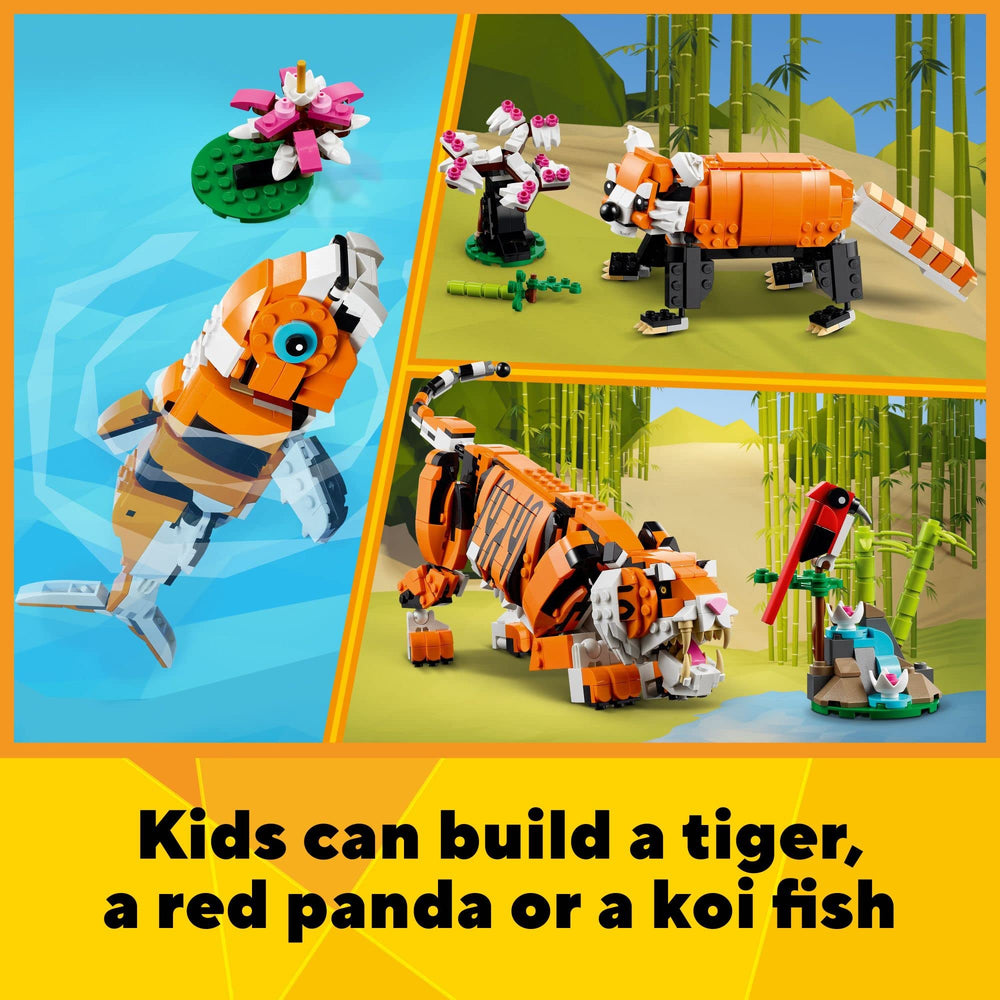 LEGO Creator Majestic Tiger panda with bamboo for balanced display options