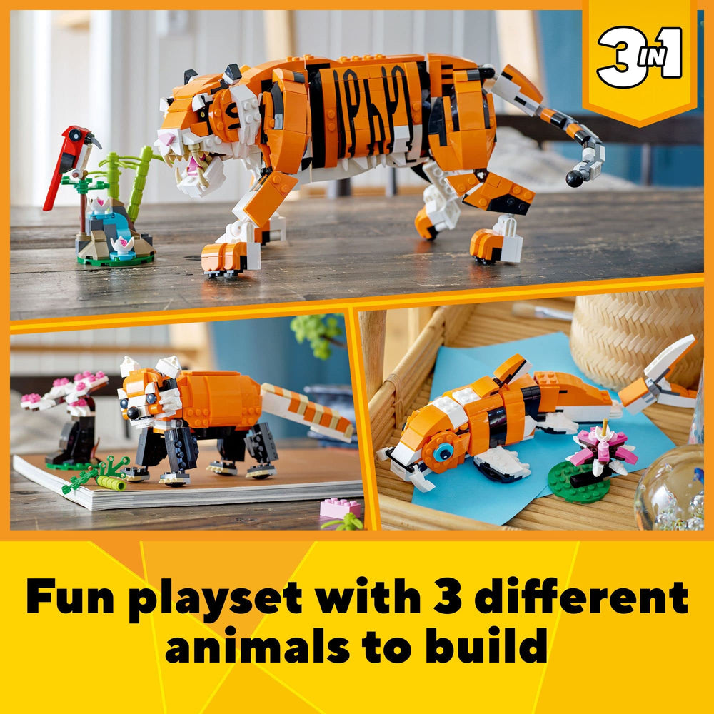 LEGO Creator Majestic Tiger red panda with bonsai scene for imaginative storytelling