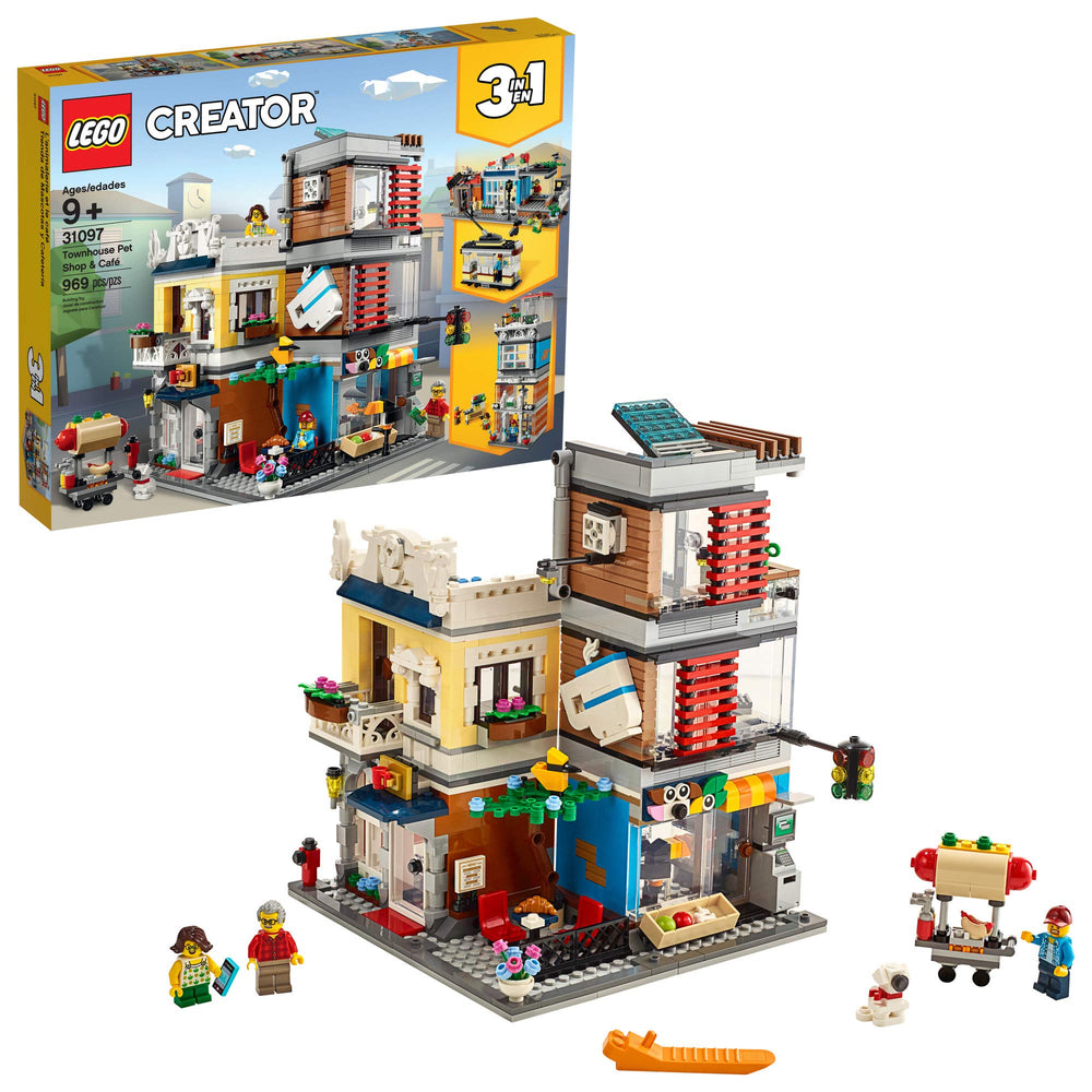 LEGO Creator 3-in-1 Townhouse Pet Shop and Cafe front view for imaginative downtown play