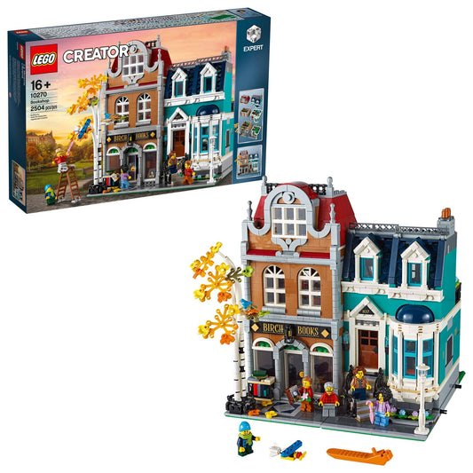 LEGO Creator Expert Bookshop 10270 front view highlights classic store appeal for display