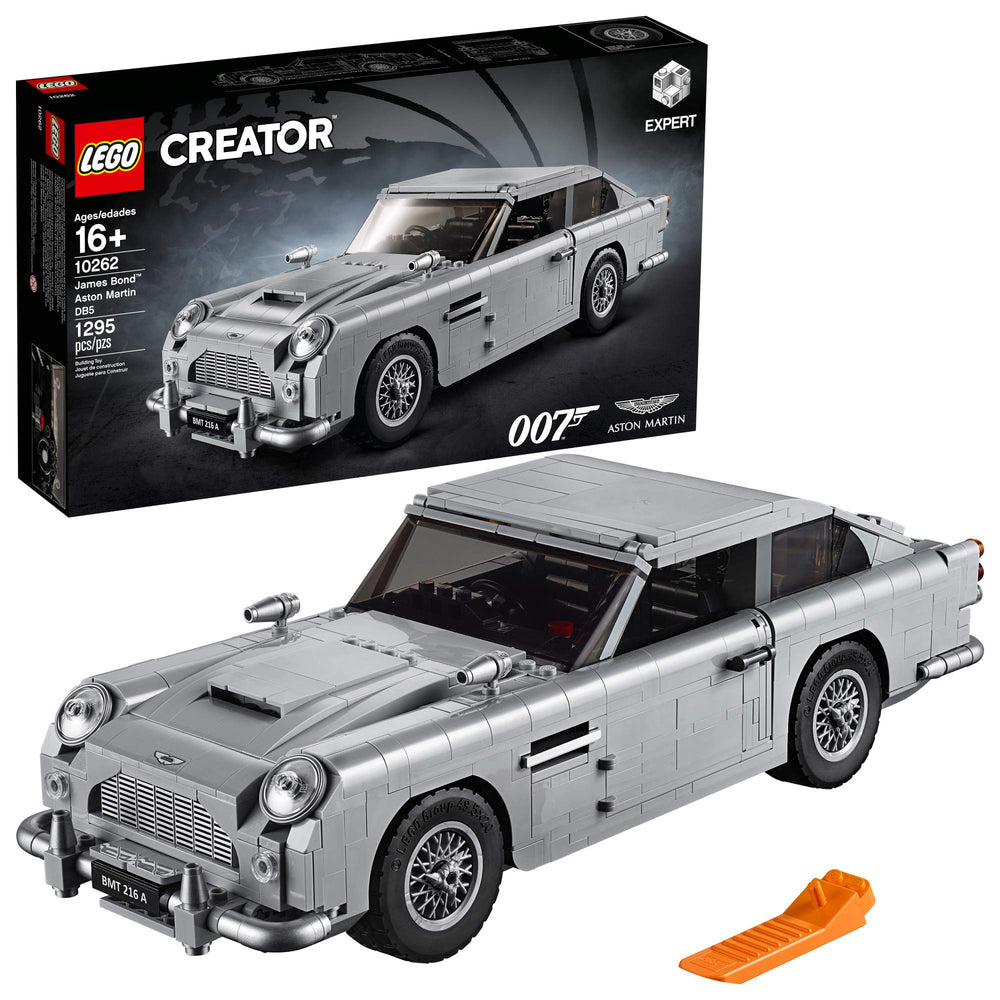 LEGO Creator Expert James Bond DB5 front view highlights authentic styling for display and collecting.