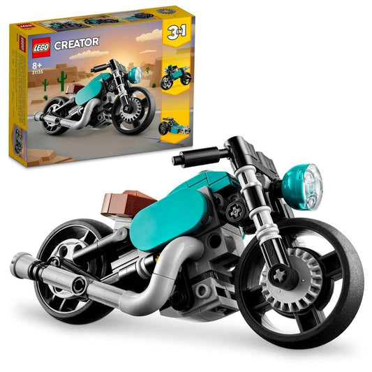 LEGO Creator Vintage Bike veteran motorcycle with movable front wheel for dynamic play