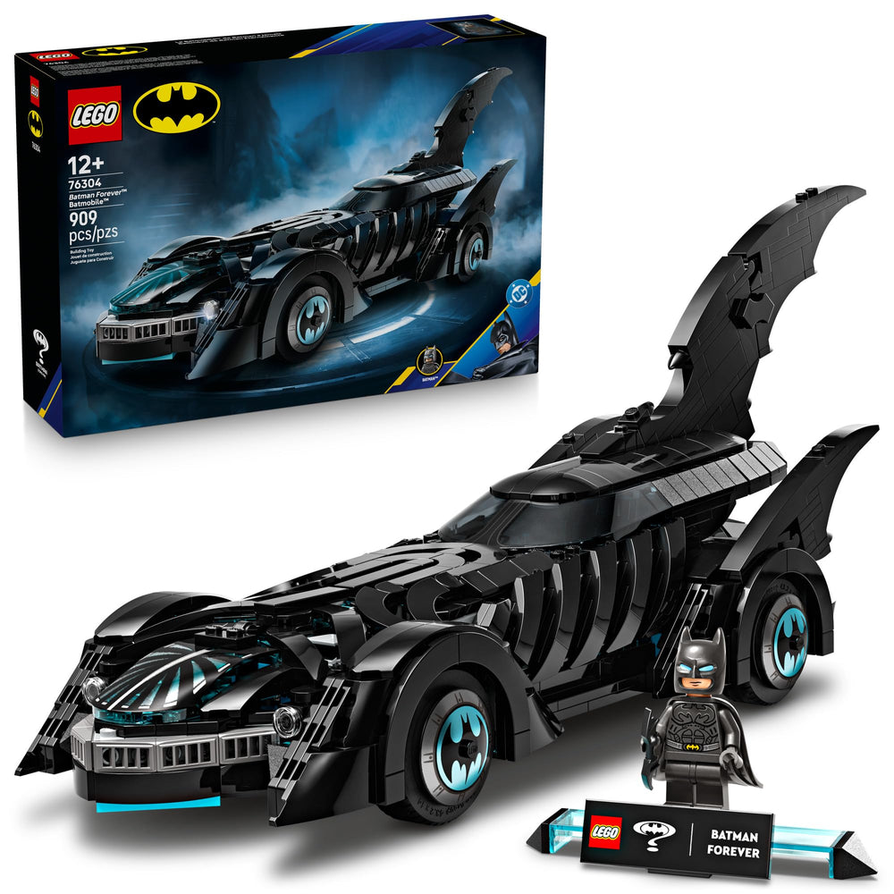 LEGO Batman Forever Batmobile front view highlights the finned silhouette for display and build pride.