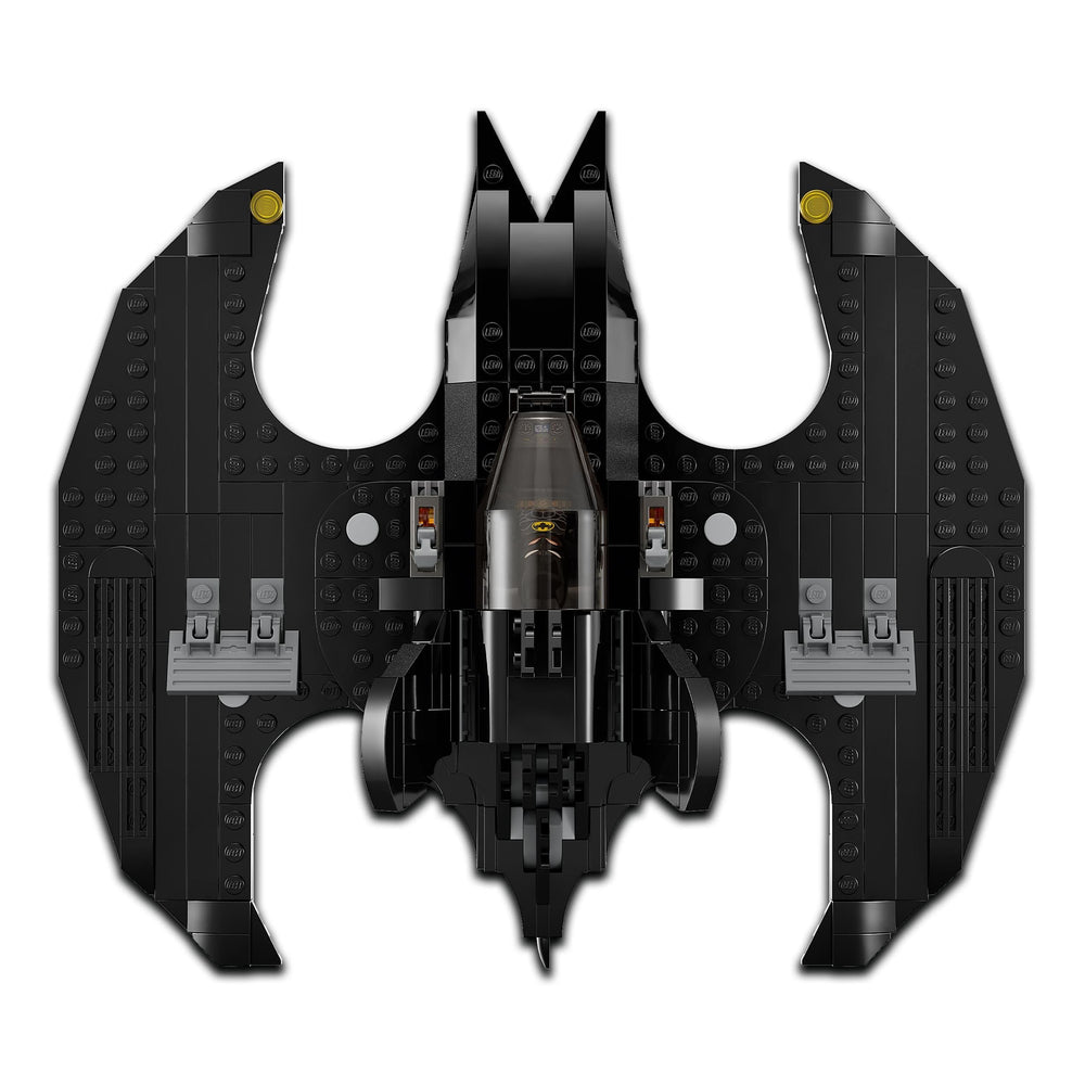 LEGO DC Batwing wall-hanging notch enables display after play.
