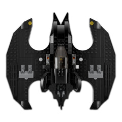 LEGO DC Batwing wall-hanging notch enables display after play.
