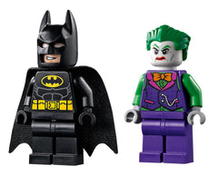 LEGO Joker minifigure with orange bow tie and crowbar for comic-book scenes.