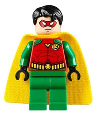 LEGO DC Robin minifigure with grapple gun accessory for action-packed scenes