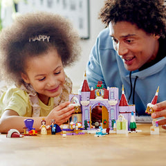 LEGO Disney Belle's Castle Winter Celebration fireplace, table, and chair set for cozy scenes