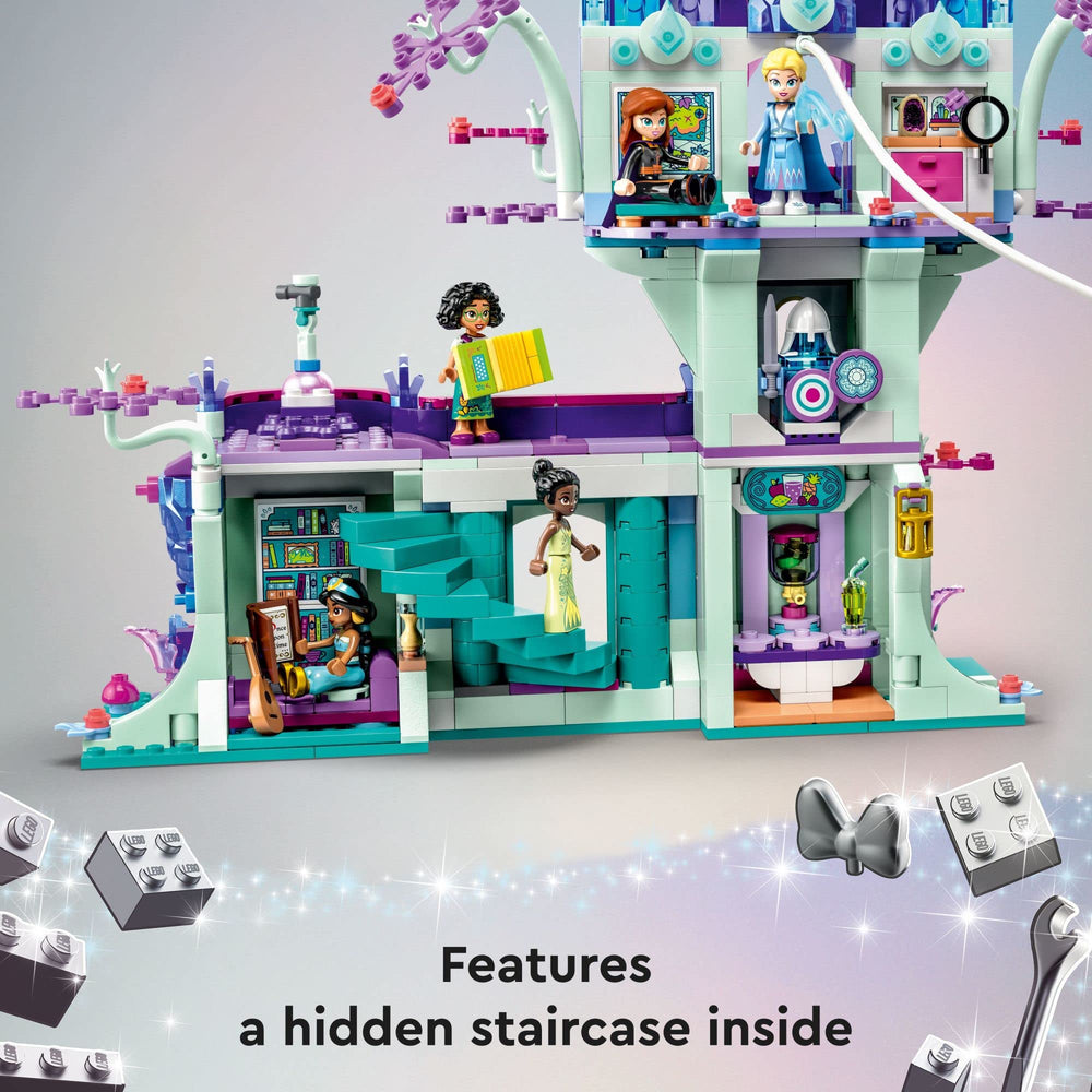 LEGO Disney Enchanted Treehouse waterfall cave detail sparks treasure-hunt adventures.