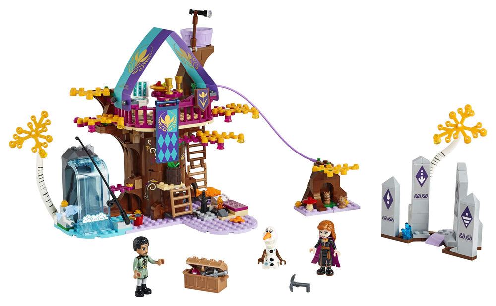 LEGO Disney Frozen II Enchanted Treehouse: Olaf figure on zip line for snowy adventures.