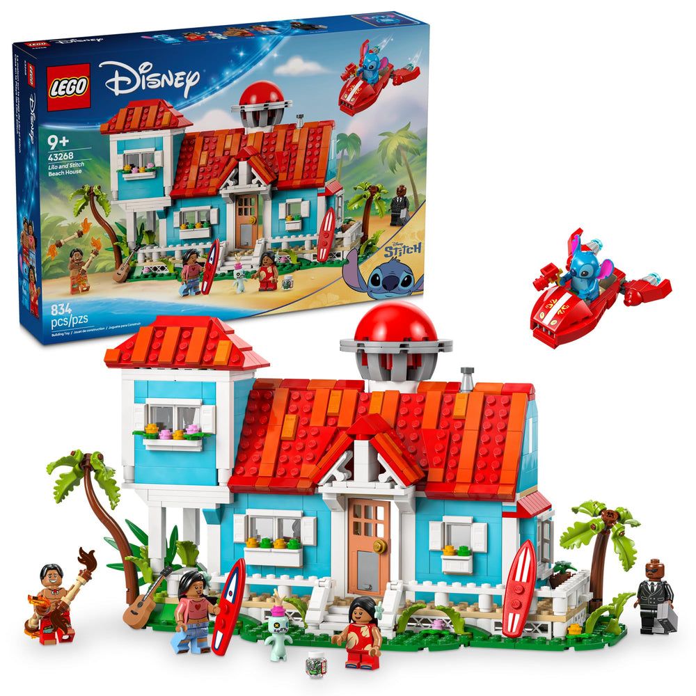 LEGO Disney Lilo and Stitch beach house front view showcases colorful, display-worthy design.