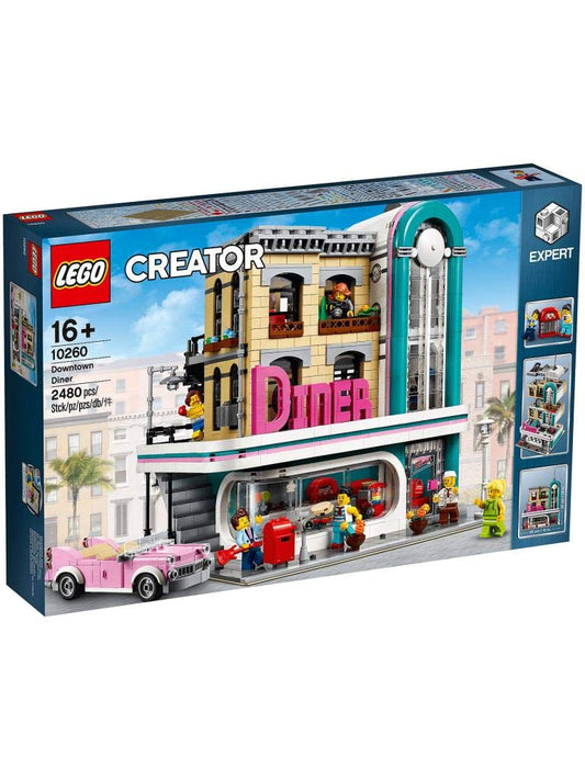 LEGO Downtown Diner front with iconic DINER sign for enhanced display and imaginative play