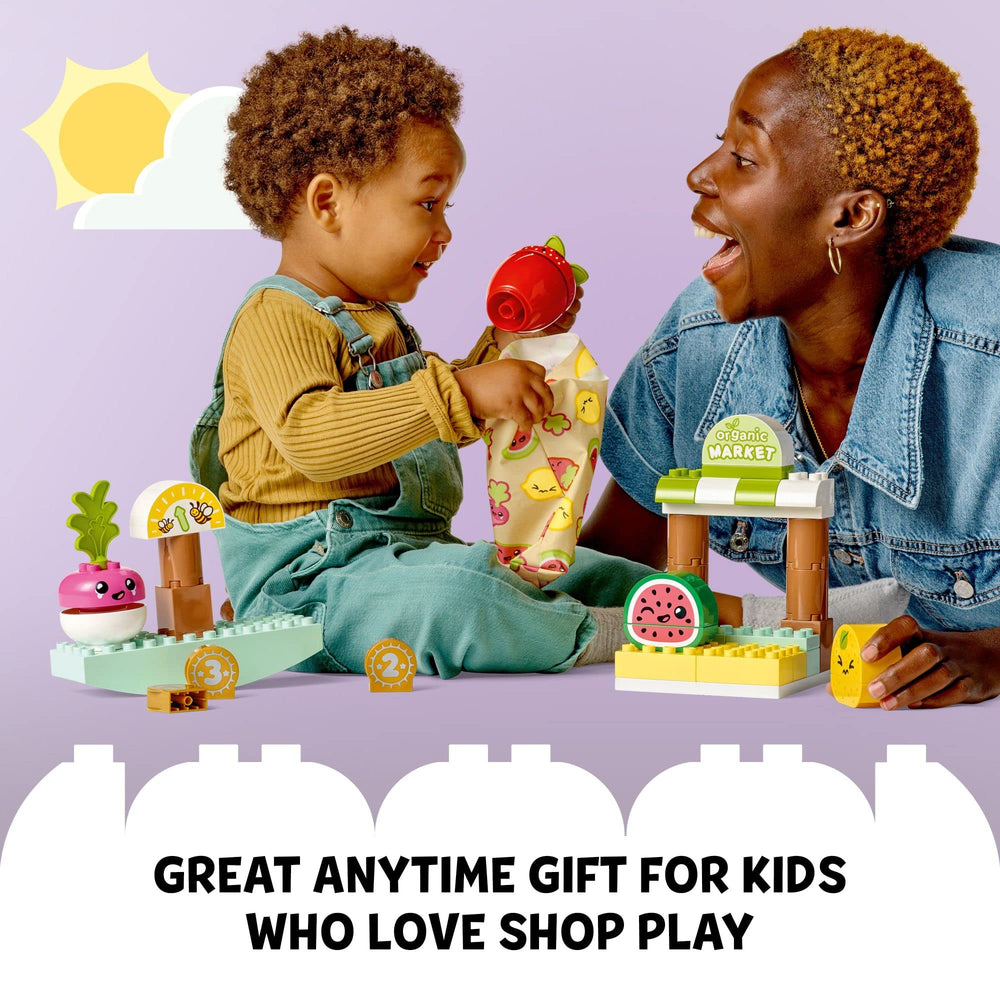 Fabric tote stores toy items for easy cleanup after playtime.