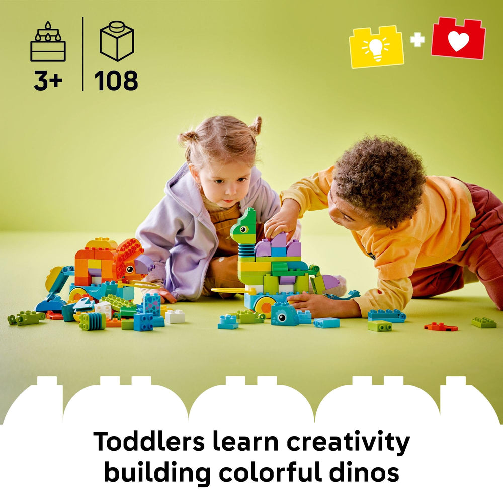 LEGO DUPLO Town 3-in-1 on-wheels dinos promote imaginative play with two dinos per build