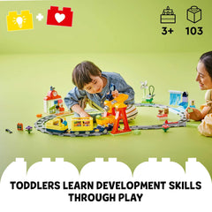 LEGO DUPLO Town train wash and charge area supports imaginative maintenance play.