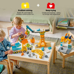 LEGO DUPLO Town dump truck with tipping action encourages cause-and-effect play.