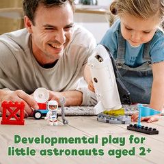 LEGO DUPLO Town Space Shuttle Mission astronaut figures inspire role-play adventures.