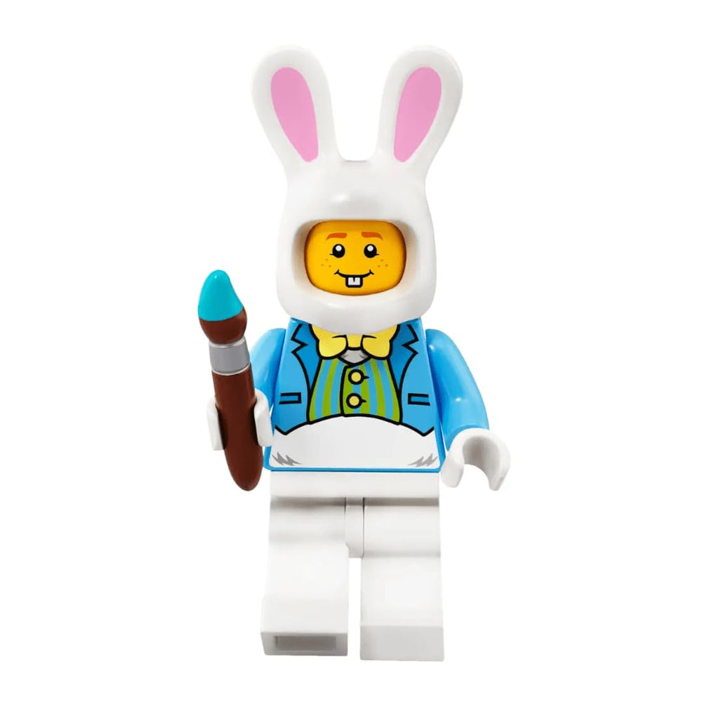 LEGO Easter Bunny Hut figurine close-up highlights authentic parts and vibrant colors.