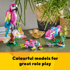 LEGO Exotic Pink Parrot frog with posable legs inspires active build play.