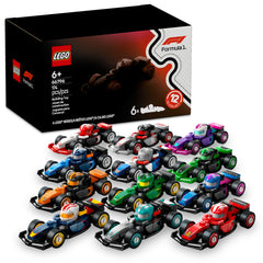 LEGO F1 6-pack box front showing six collectible cars for play and display