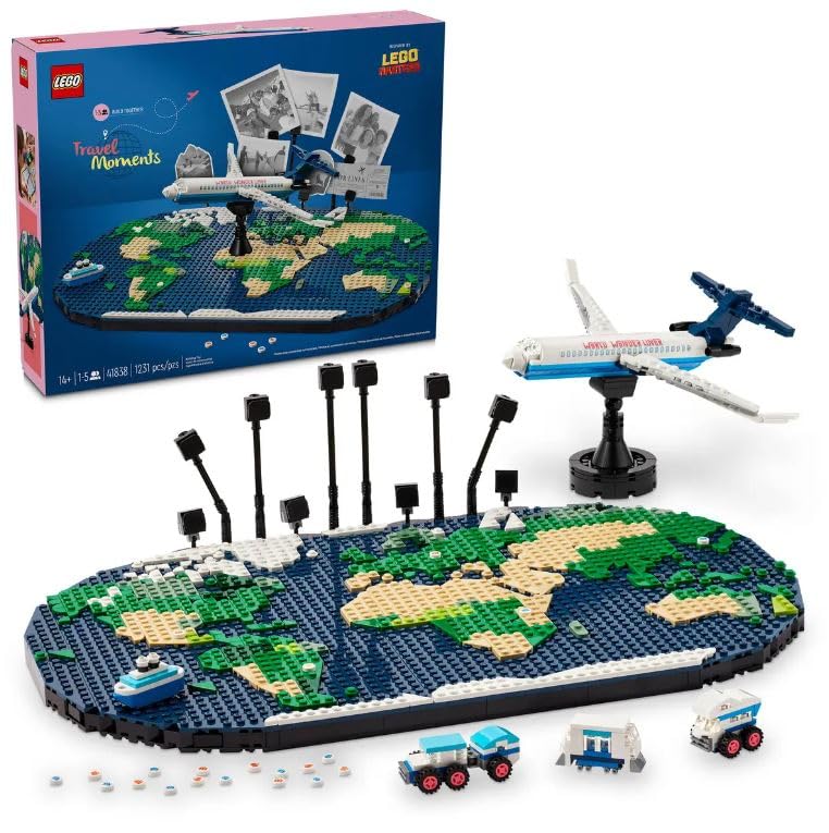 LEGO Family Holiday Memories map tiles highlight visited countries and future adventures.