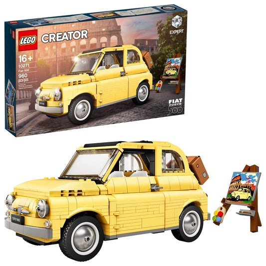 LEGO Fiat 500 10271 front view highlighting iconic vintage lines for display