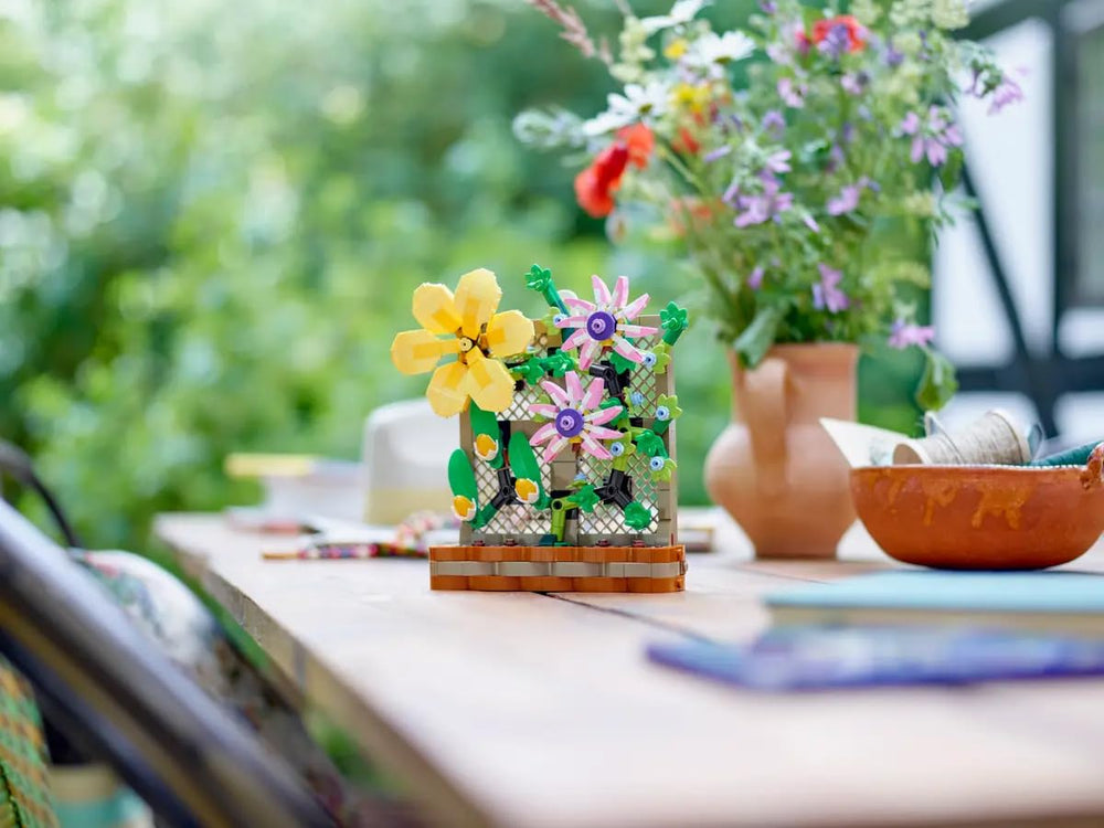 LEGO Flower Trellis Display yellow-pink-blue blooms evoke spring vibes for desks