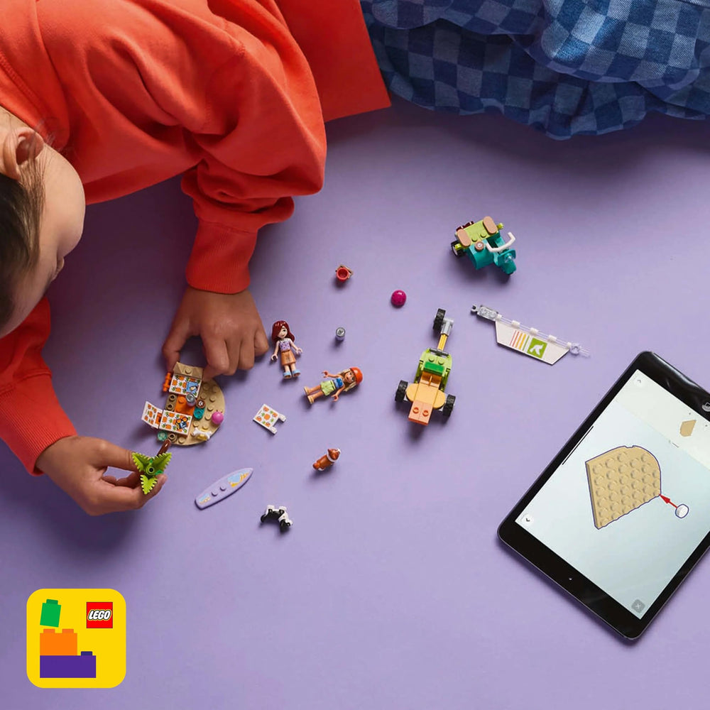 Lego Friends Beach Adventure animal figures add playful companionship.