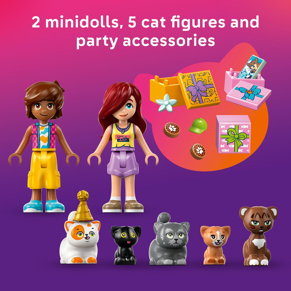 LEGO Friends cat grass and water fountain add lifelike detail for nurturing storytelling.