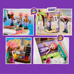 LEGO Friends deck features turning wheel and sails for interactive building.
