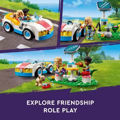LEGO Friends Electric Car and Charger picnic scene invites lunch-time role-play at the station