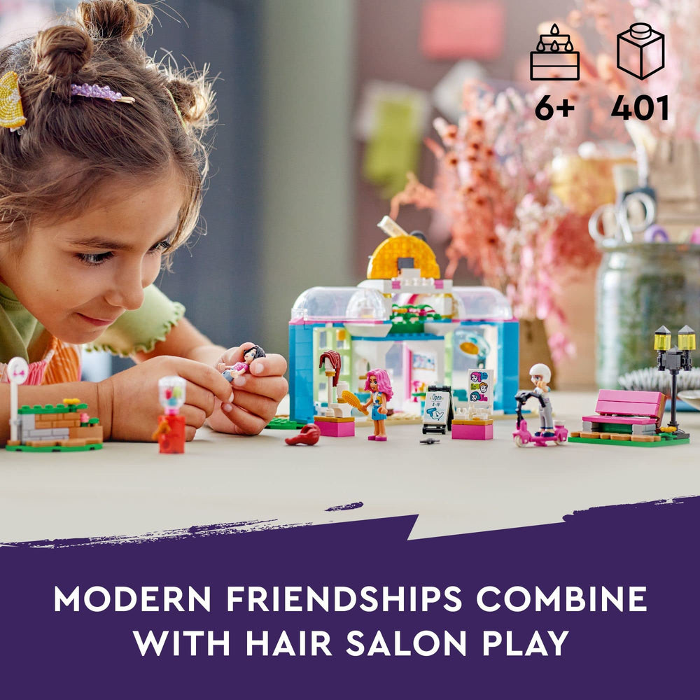 LEGO Friends Hair Salon styling station with accessories for creative haircuts