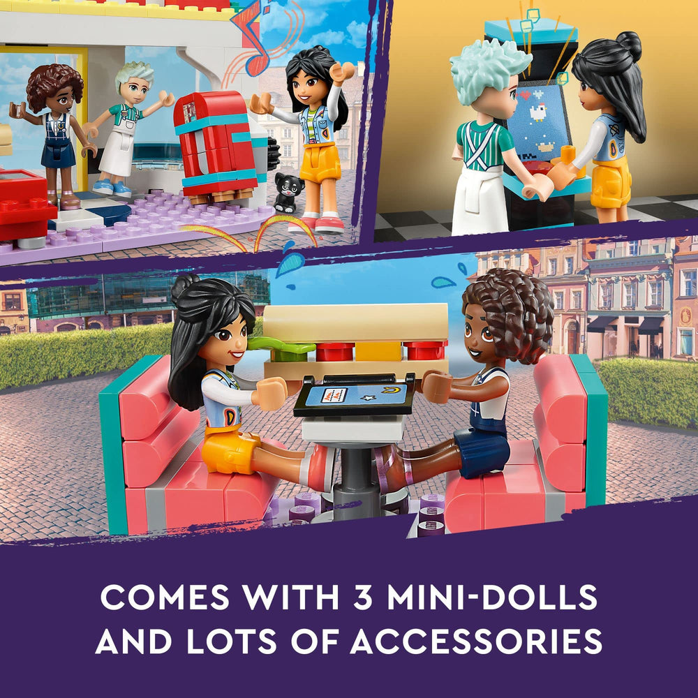 LEGO Friends Heartlake Diner arcade game adds interactive fun during visits.