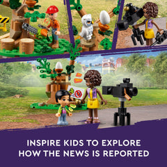 Aliya and friends with cameras and microphones for dynamic role play with Lego Friends Newsroom Van
