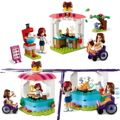 LEGO Friends Pancake Shop blender rotates, enhancing pretend cooking fun.