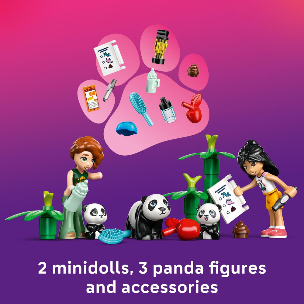 LEGO Friends Panda Sanctuary scale and grooming tools enable nurturing play