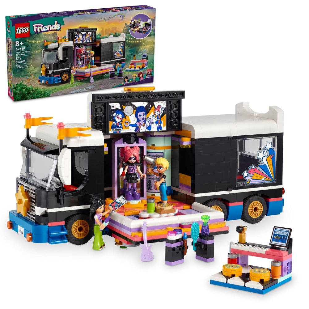 LEGO Friends Pop Star Music Tour Bus front view for imaginative play and storytelling