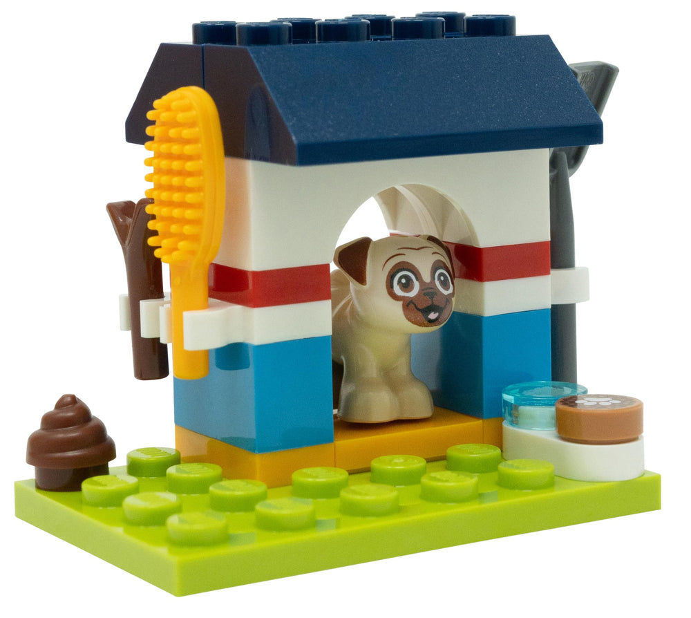 LEGO Friends pug figure close-up for imaginative play and collectibility.