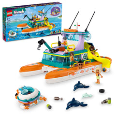 LEGO Friends Sea Rescue Boat 41734 catamaran lab scene inspires ocean exploration.