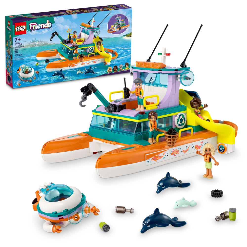 LEGO Friends Sea Rescue Boat 41734 front view for imaginative ocean rescue play.