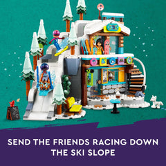 LEGO Friends ski slope scene with characters ready for downhill action