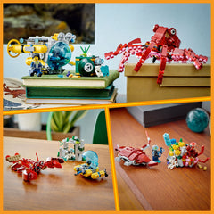 LEGO giant lobster figure features movable eyes and pincers for dynamic action.
