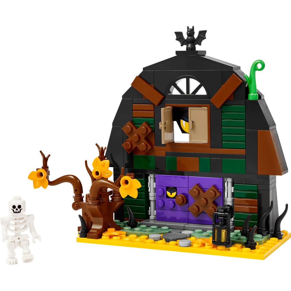 LEGO Halloween Barn 40721 dead trees create haunted atmosphere in scenes.
