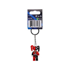 LEGO Harley Quinn minifigure keyring side view shows compact size for easy attachment.
