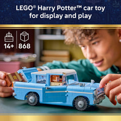 LEGO Harry Potter flying car play image showcases interactive features for storytelling and exploration.