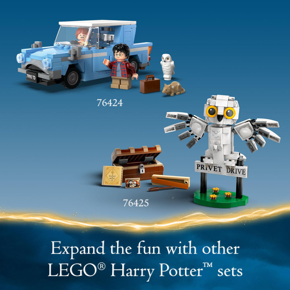 LEGO Harry Potter Flying Ford Anglia trunk space holds suitcase and wands for scenes.